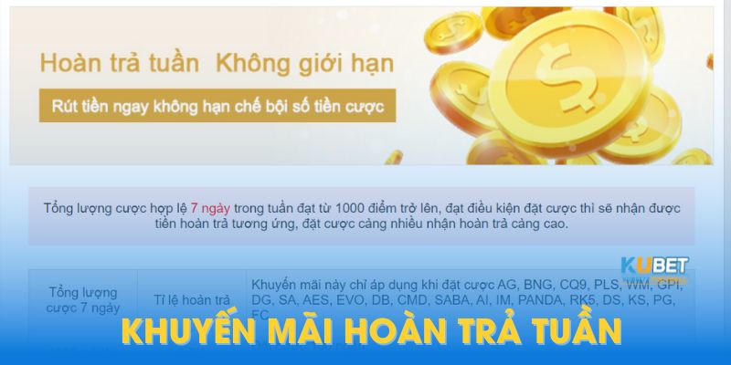 Nhận hoàn trả mỗi tuần siêu hấp dẫn tại kubet khi tham gia đặt cược